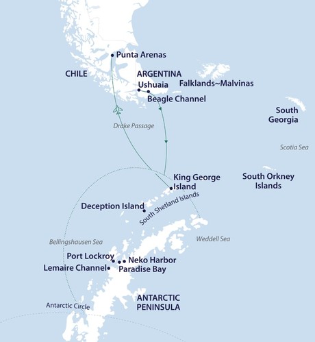 Map for Across the Antarctic Circle - 12 Days Fly and Sail Expedition