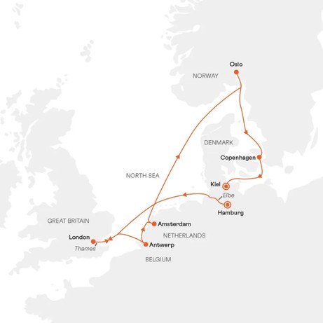 Map for Advent Cruise North Sea: Highlights of Europe in the Festive Season