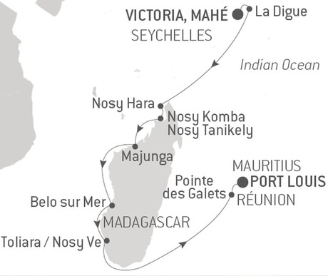 Map for Adventure in Madagascar aboard Le Champlain