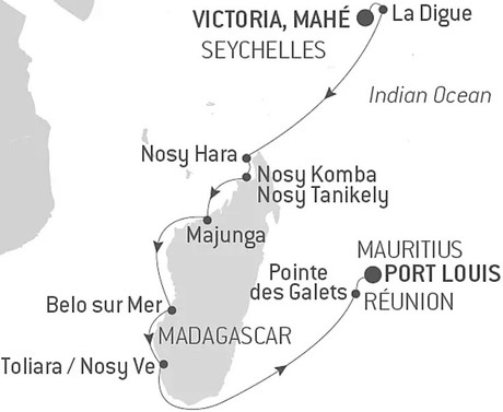 Map for Adventure in Madagascar Luxury Cruise