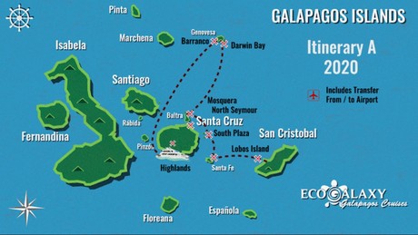 Map for 5 Day Galapagos Cruise A aboard Catamaran Eco Galaxy
