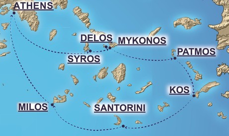 Map for Aegean Cruise. Yoga Retreat Plus