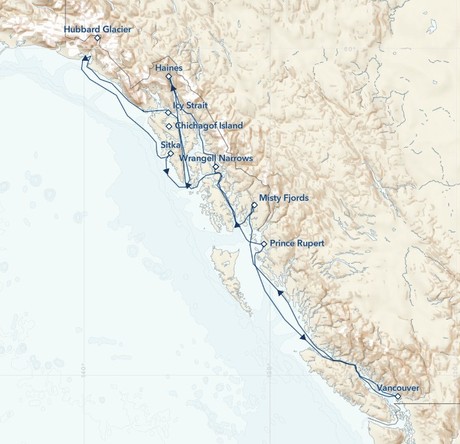 Map for Epic Alaska and British Columbia Cruise