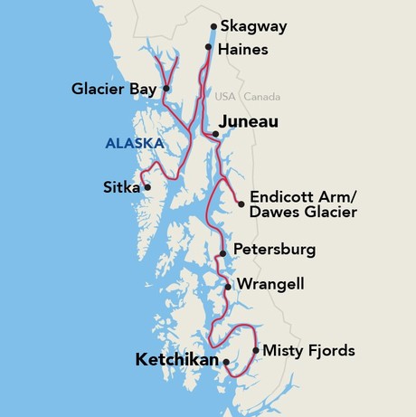 Map for Alaskan Explorer Cruise - Explore the Last Frontier