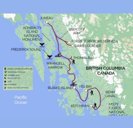 Map for Alaska Fjords & Glaciers aboard Wilderness Explorer