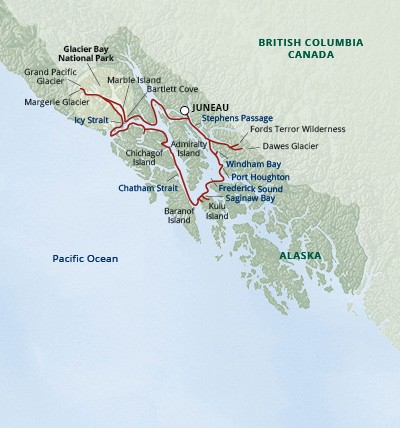 Map for Alaska's Glacier Country aboard Safari Quest