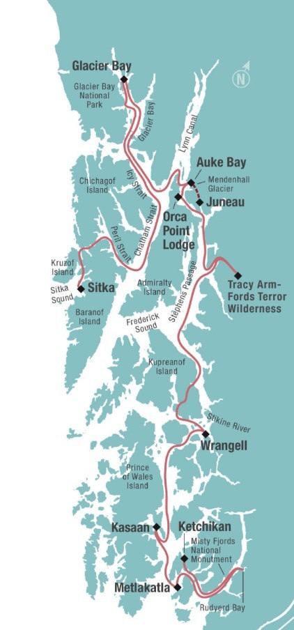 Map for Alaska’s Inside Passage Sojourn - Southeast Alaska Cruise