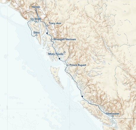 Map for Alaska's Inside Passage and Tracy Arm Cruise