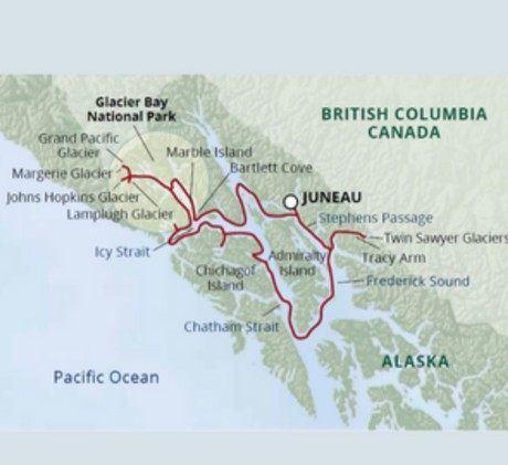 Map for Glacier Bay National Park Adventure Cruise aboard Wilderness Discoverer