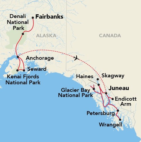 Map for Alaska National Parks - Land and Cruise Package