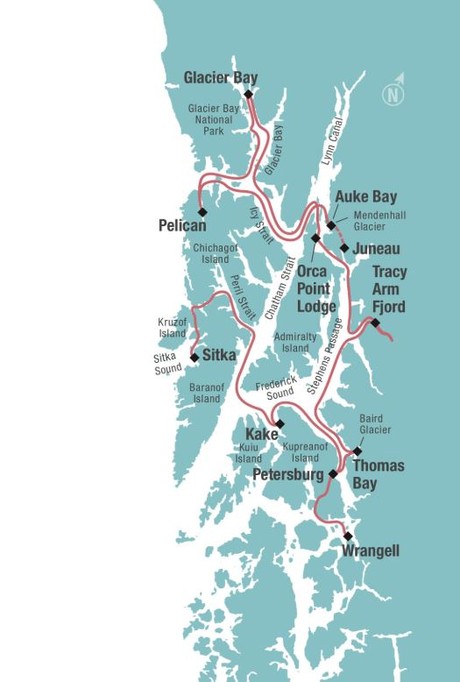 Map for Alaska's Glacier Bay & Island Adventure aboard Alaskan Dream