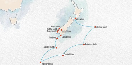 Map for Expedition to the Albatross Latitudes, From Milford Sound to Wellington