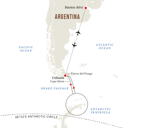 Map for Highlights of Antarctica Expedition