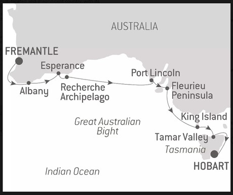 Map for Along Australia’s South Coast Cruise