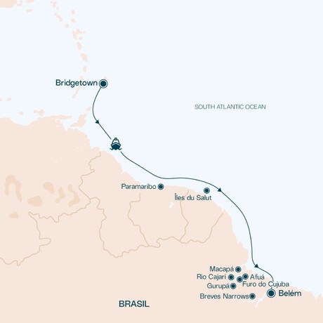 Map for Amazon River Expedition: A Cultural Cruise from Barbados to the Heart of Brazil