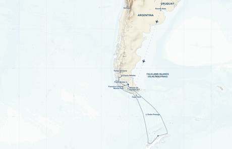 Map for Antarctica and Patagonia: Legendary Ice and Epic Fjords