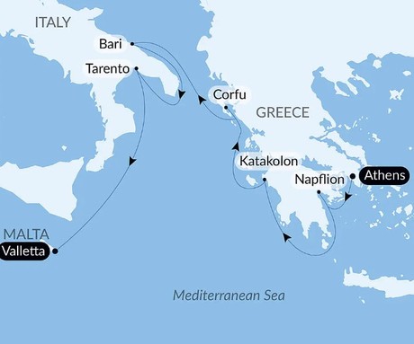 Map for Ancient Cities of Greece and Italy Luxury Cruise