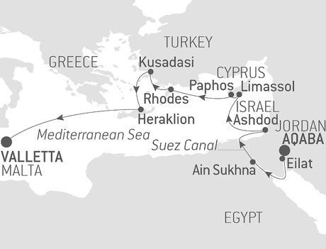 Map for Ancient Civilizations by Sea: Israel, Egypt, Cyprus, Greece, & Turkey – with Smithsonian Journeys