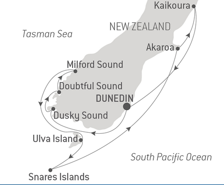 Map for Ancient Fjords and Unspoiled Islands of Southern New Zealand 