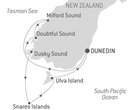 Map for Ancient Fjords and Unspoiled Islands of Southern New Zealand