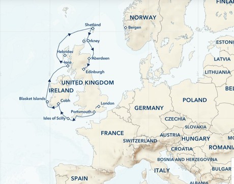 Map for Ancient Isles: England, Ireland & Scotland Cruise