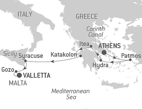 Map for Ancient Jewels of the Mediterranean - Greece, Italy & Sicily Luxury Cruise