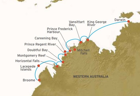Map for Ancient Lands of the Kimberley aboard Coral Adventurer