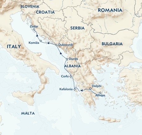 Map for Ancient Mediterranean Odyssey: Exploring Greece, Croatia, and Albania