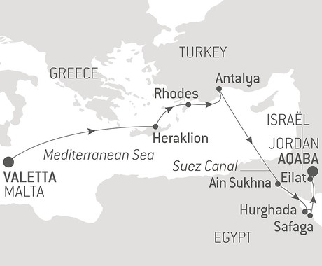 Map for Ancient Treasures of the Mediterranean & Red Seas with Ponant