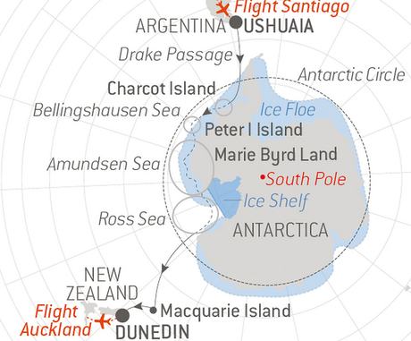Map for Unexplored Antarctica Between Two Continents with Ponant 