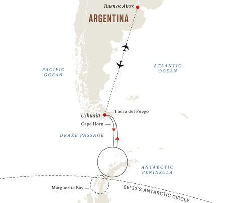 Map for Antarctic Circle Expedition aboard Roald Amundsen