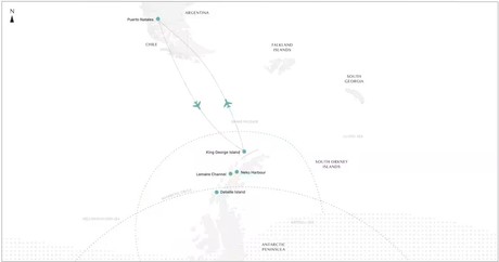 Map for Antarctic Circle Christmas Expedition Micro Cruise by Air