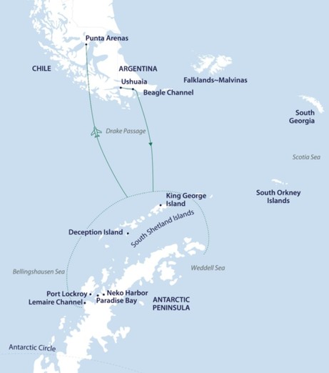 Map for Antarctic Explorer Express Expedition