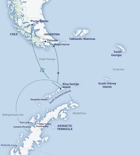Map for Antarctic Explorer aboard Greg Mortimer