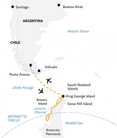 Map for Antarctic Express Cruise: Crossing the Circle