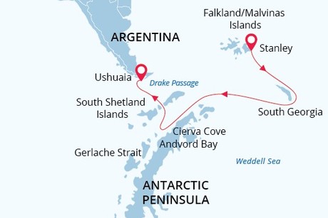 Map for Antarctic Wildlife Adventure - 17 Days