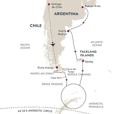 Map for Antarctica & Falklands Expedition Cruise