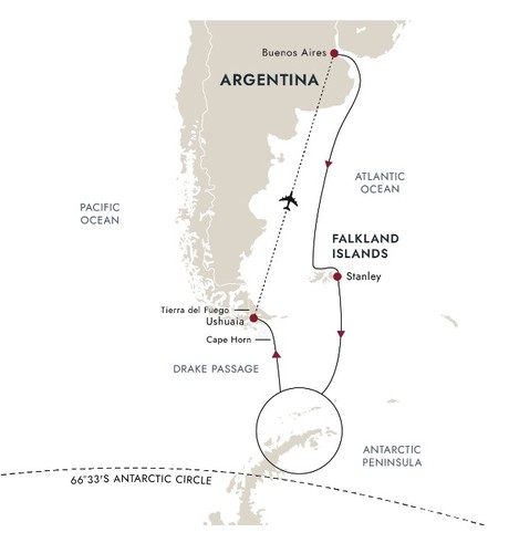 Map for Antarctica & Falklands Small Ship Expedition Cruise