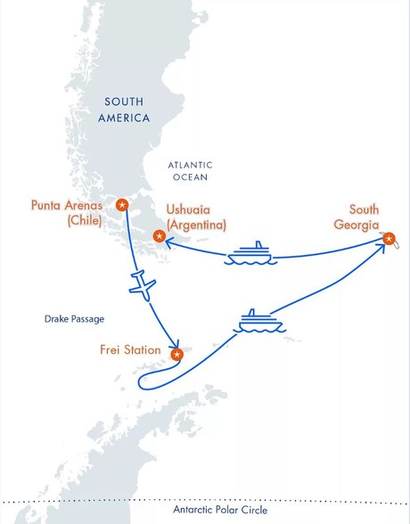 Map for Antarctica & South Georgia Air-Cruise Small Ship Expedition