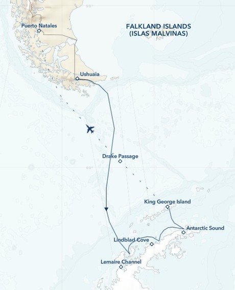 Map for Antarctica Direct: Sail and Fly the Drake Passage Expedition Cruise