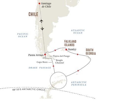 Map for In-depth Antarctica, Falklands & South Georgia Expedition aboard Fram