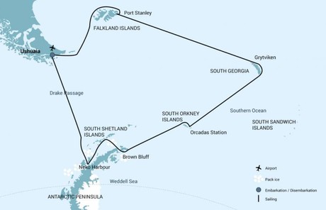 Map for Falklands, South Georgia and Antarctica Expedition