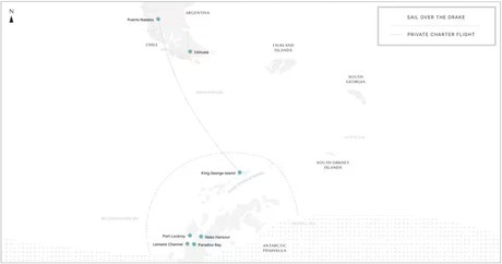 Map for Antarctic Peninsula Expedition Micro Cruise by Air & Sea