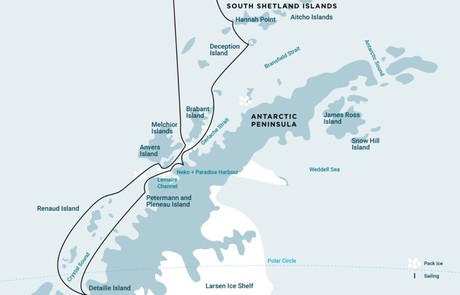 Map for Antarctica & the Polar Circle - Deep South Discovery Voyage
