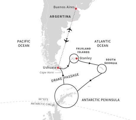 Map for The Ultimate Expedition to Antarctica and Beyond