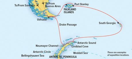 Map for Antarctica, South Georgia, and the Falklands with Nat Geo