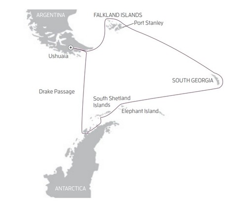 Map for The Ultimate South Georgia, Falklands & Antarctic Peninsula Cruise