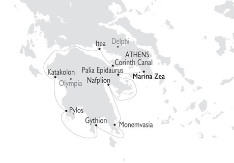 Map for Antiquity to Byzantium - Cruise through the Golden Age of Greek Civilization