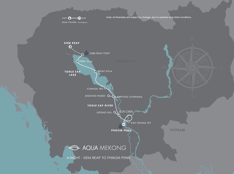 Map for Explorer Cruise - From Siem Reap To Phnom Penh