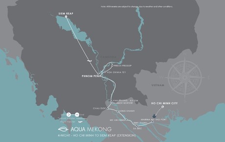 Map for Explorer Cruise - Ho Chi Minh City to Phnom Penh